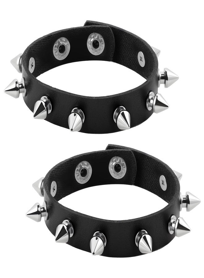 Aysatogc 2 PCS Leather Cuff Bracelet, Punk Bracelet Rock Braided Rivets Wristband Black Emo Bracelets 80s Wristband for Women Men Punk Jewelry for Halloween Party Favors - Image 1